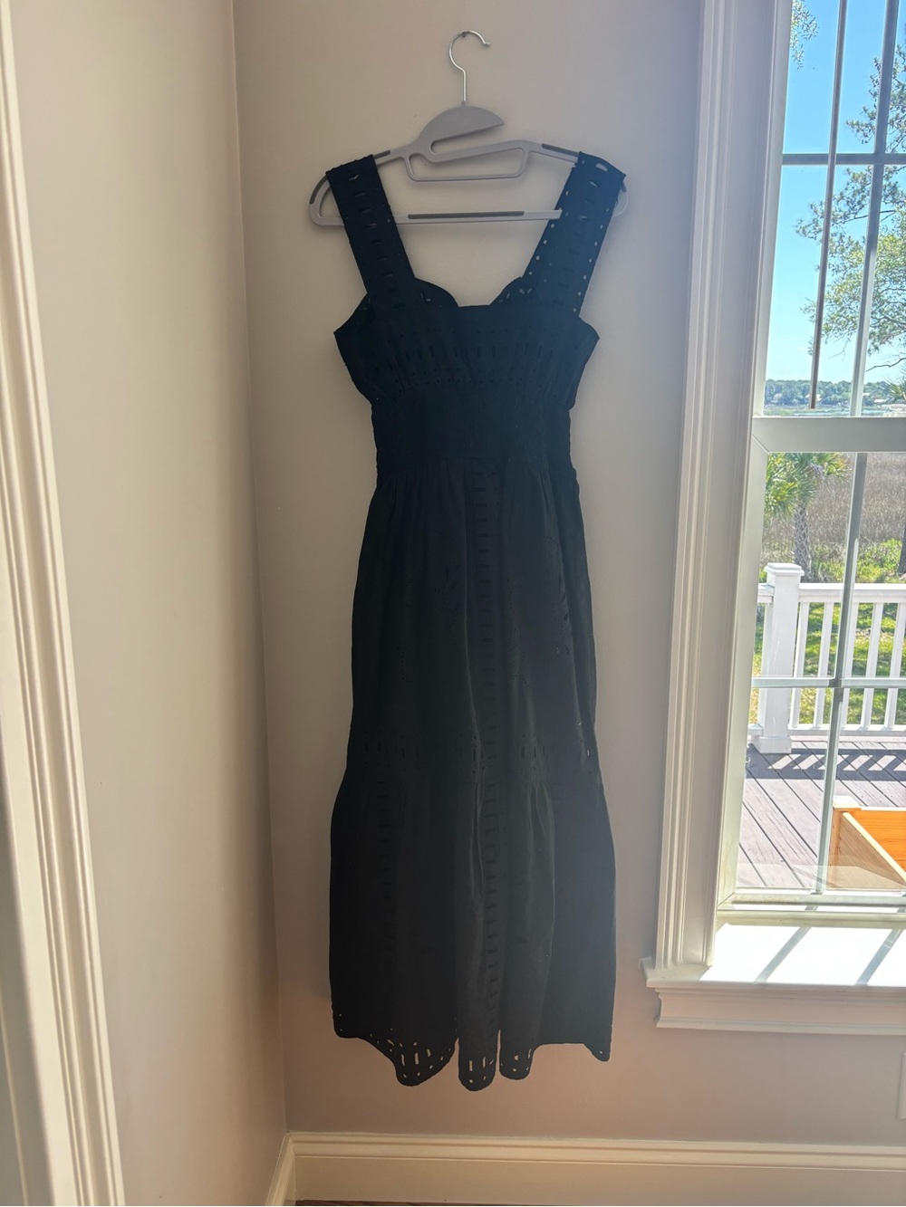 Rails Black Eyelet Maxi Dress with Wide Straps and Sweetheart Neckline